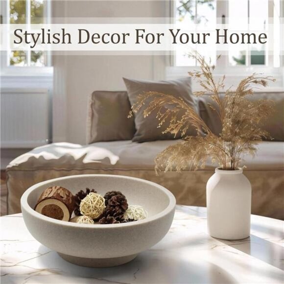 Modern Resin Decorative Bowl Fruit Holder Kitchen Entryway Key Dish Beige - Picture 4 of 7